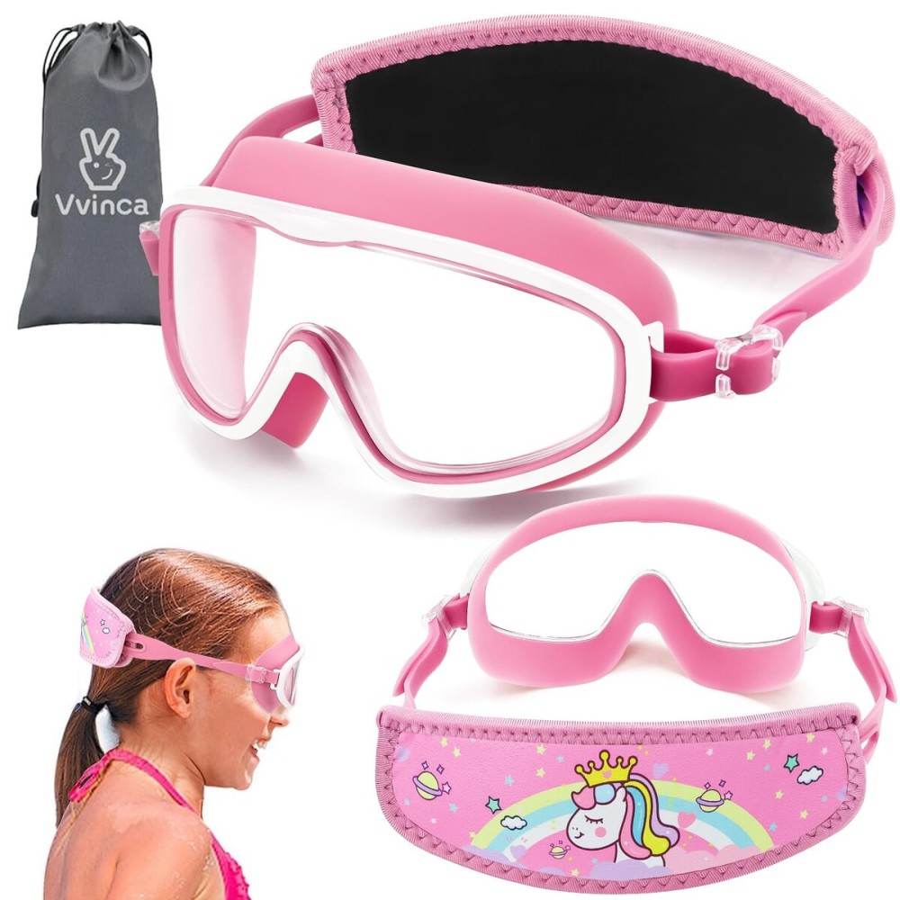 Vvinca Kids Swim Goggles for Age 2-8, Toddler Goggles with Fabric Strap Cover Wide View Anti-Fog/UV Protection No Leak Pain-Free Pool Glasses for Kids Girls Boys