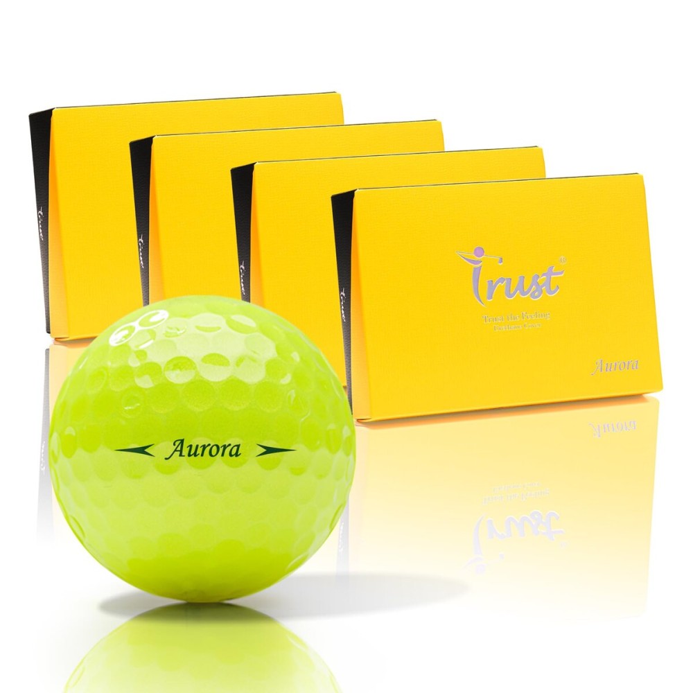 Trust Golf Ball | Aurora Bright Yellow | Soft | Distance | Straight Flight | Easy to Spot | Crystal Urethane Cover | 3-Piece | 48 Balls