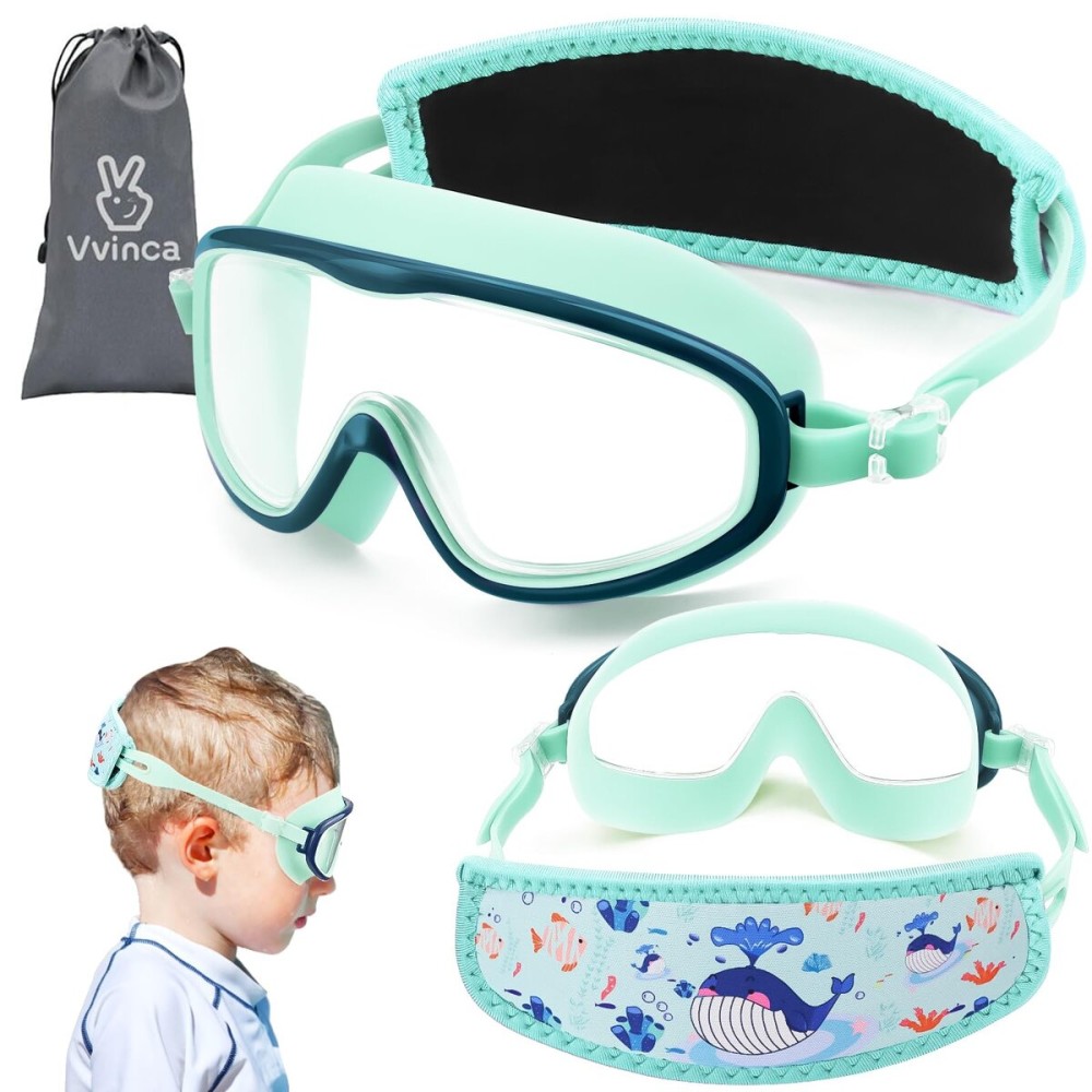 Vvinca Kids Swim Goggles for Age 2-8, Toddler Goggles with Fabric Strap Cover Wide View Anti-Fog/UV Protection No Leak Pain-Free Pool Glasses for Kids Girls Boys