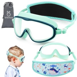 Vvinca Kids Swim Goggles for Age 2-8, Toddler Goggles with Fabric Strap Cover Wide View Anti-Fog/UV Protection No Leak Pain-Free Pool Glasses for Kids Girls Boys