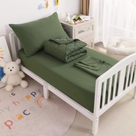 NTBAY Toddler Bedding Set - 4 Piece Soft and Breathable Crib Bedding Set for Boys and Girls, Includes Quilted Comforter, Fitted Sheet, Flat Top Sheet and Envelope Pillowcase, Olive Green