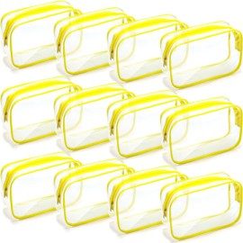 Weewooday 12 Pieces Clear Makeup Bags Cosmetic Storage Bags PVC Zipper Pouches Travel Waterproof Makeup Plastic Case for Women Organizing Toiletries Traveling Bathroom(Medium,Yellow)