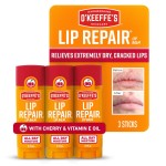 O\'Keeffe\'s Lip Repair Lip Balm with Cherry & Vitamin E Oil - Stick (3 Pack) - Moisturizer for Extremely Cracked, Dry Lips