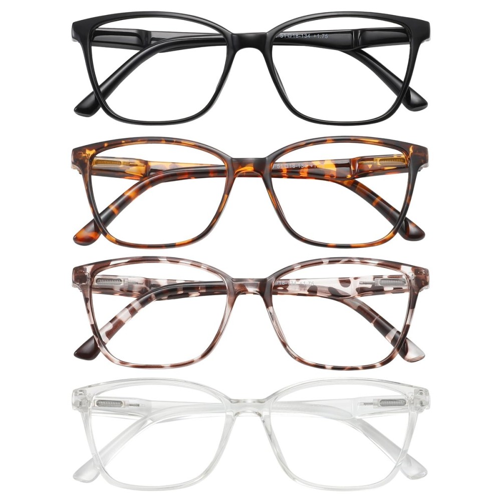 Przene 4 Pack Blue Light Blocking Reading Glasses,Square Cat Eye Readers for Women Men with Spring Hinge 4.0