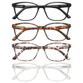 Przene 4 Pack Blue Light Blocking Reading Glasses,Square Cat Eye Readers for Women Men with Spring Hinge 4.0