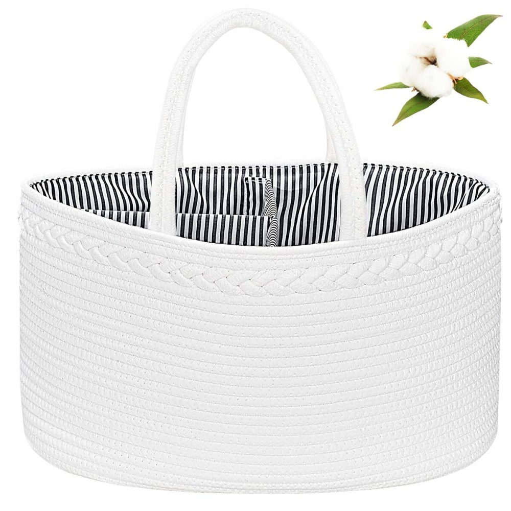 ABenkle X-Large Diaper Caddy Organizer, Boho Rustic Cotton Rope Nursery Baby Basket, Changing Table Organizer for Baby Diaper Storage and Baby Shower