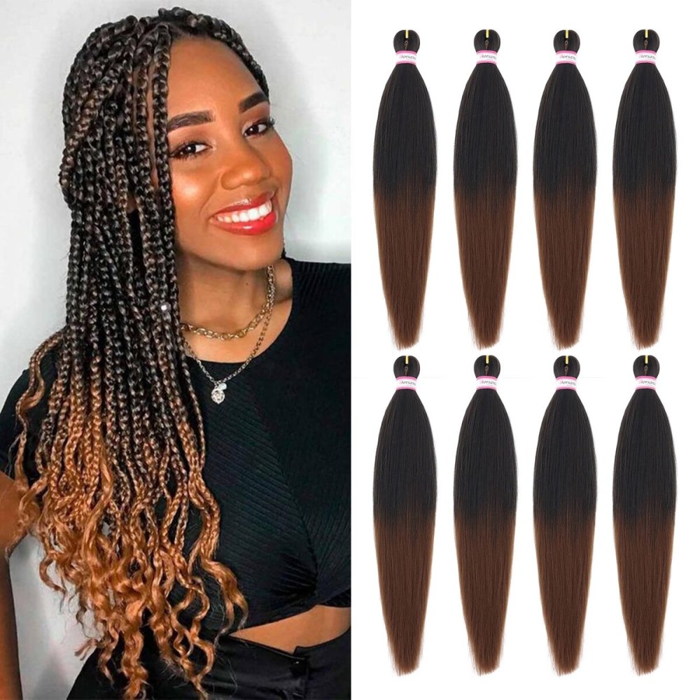 Dorsanee Braiding Hair Pre Stretched 22 Inch 8 Packs Ombre Brown Braiding Hair Extensions for Crochet Box Braids Twists Locs Hair Soft Yaki Texture Hot Water Setting (22inch,1B/30)