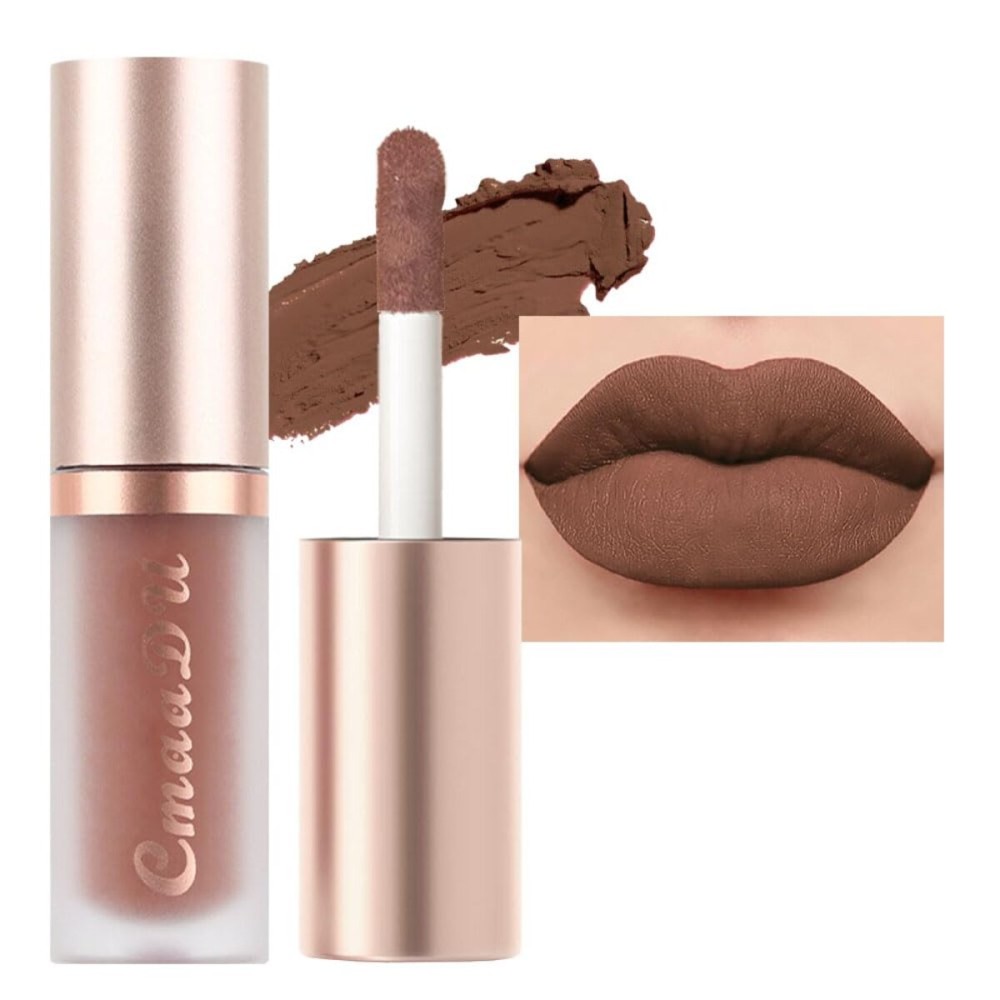 evpct 1Pcs Brown Matte Liquid Lipstick Lip Gloss Glossy Set for Black Women 24 Hour Silky Velvet Lipstick labiales matte larga duracion mate 24 horas originales 02