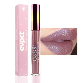 evpct 1Pcs Taupe Mauve Glitter Metallic Shimmer Diamond Lipstick Lip Gloss Stain Set for Women Long Lasting Waterproof, Mauve Purple Sparkle Glitter Matte long Wear Liquid Lipstick Lip Makeup Kit, 08