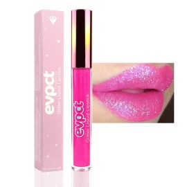 evpct 1Pcs Hot Pink Glitter Metallic Shimmer Diamond Lipstick Lip Gloss for Women Long Lasting Waterproof, Light Bright Rose Pink Sparkle Glitter Matte Liquid Lipstick Lip Makeup Kit, 11