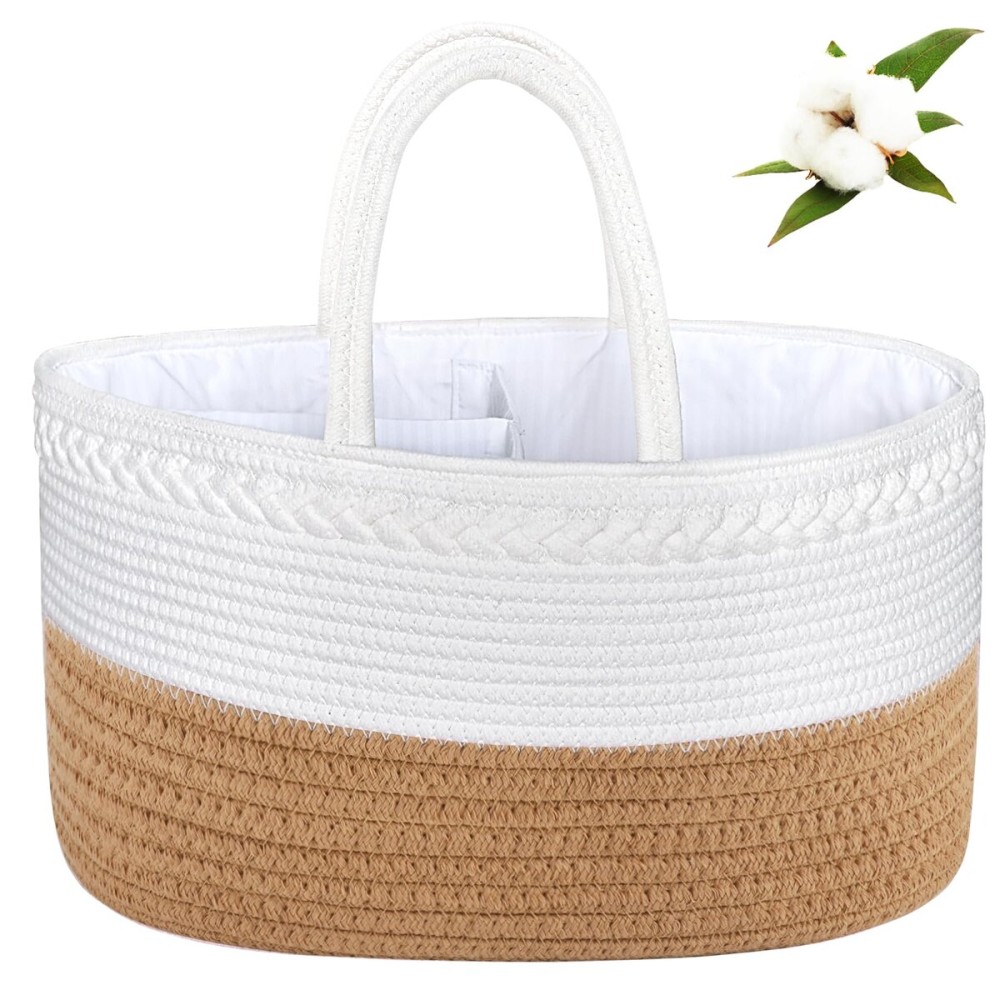 ABenkle X-Large Diaper Caddy Organizer, Boho Rustic Cotton Rope Nursery Baby Basket, Changing Table Organizer for Baby Diaper Storage and Baby Shower