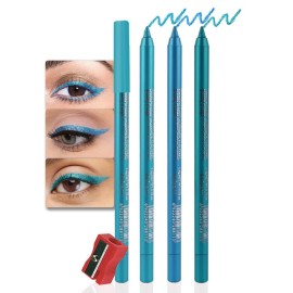 evpct 3Pcs Sky Sea Teal Blue green Gel Glitter Eyeliner Pencils Set for Women, Waterproof Smudge Proof lapiz de ojos delineador de ojos contra el agua Eye Liner Makeup 09 11 15
