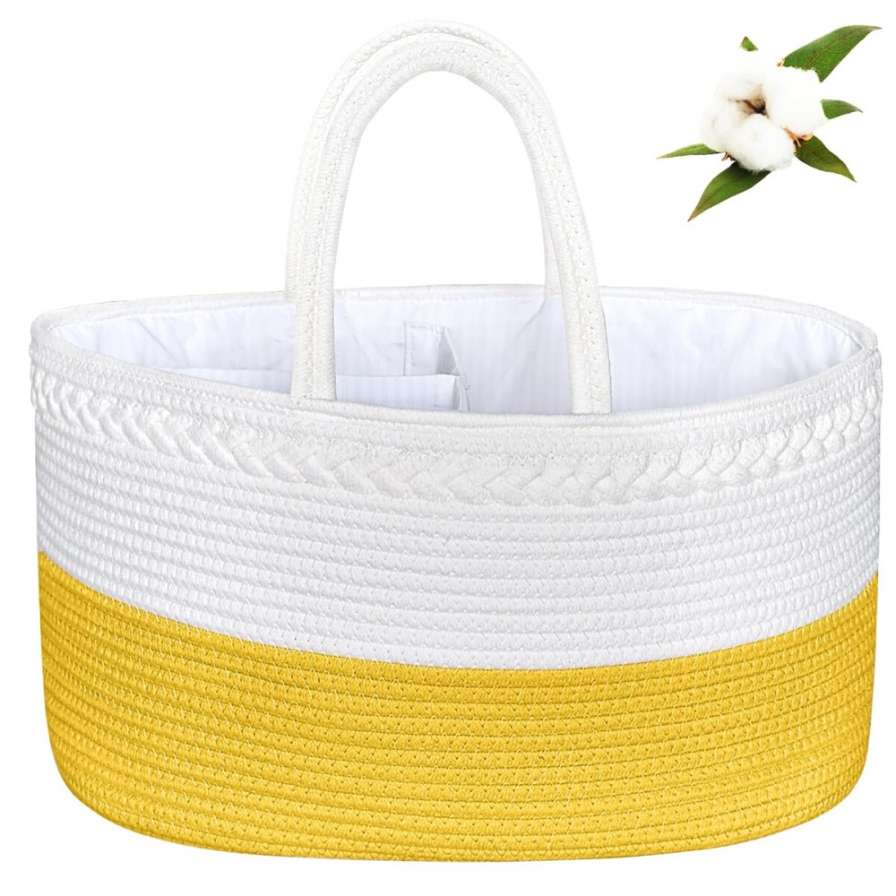 ABenkle X-Large Diaper Caddy Organizer, Boho Rustic Cotton Rope Nursery Baby Basket, Changing Table Organizer for Baby Diaper Storage and Baby Shower