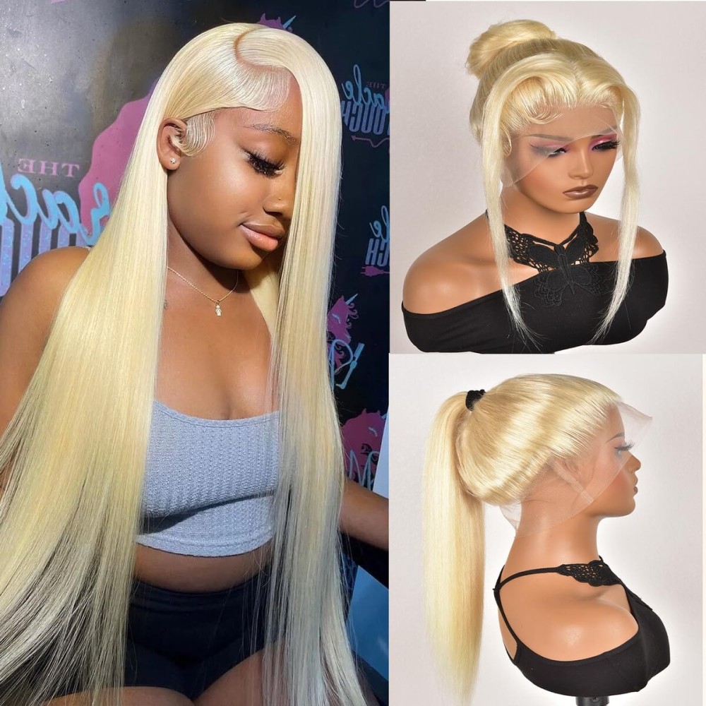 Alididi 613 Lace Front Wig Human Hair 613 360 Lace Front Wigs Human Hair 200% Density Blonde Wig Human Hair Full Straight Wigs Pre Plucked 34Inch