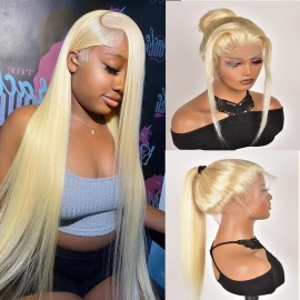 Alididi 613 Lace Front Wig Human Hair 613 360 Lace Front Wigs Human Hair 200% Density Blonde Wig Human Hair Full Straight Wigs Pre Plucked 34Inch