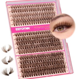 Eefofnn Brown Lash Clusters 300Pcs Fluttery Eyelash Extension 30D+40D+50D Brown Individual Lashes 10-16mm D Curly Natural Eyelash Clusters DIY Wispy Lash Extensions For Beginners