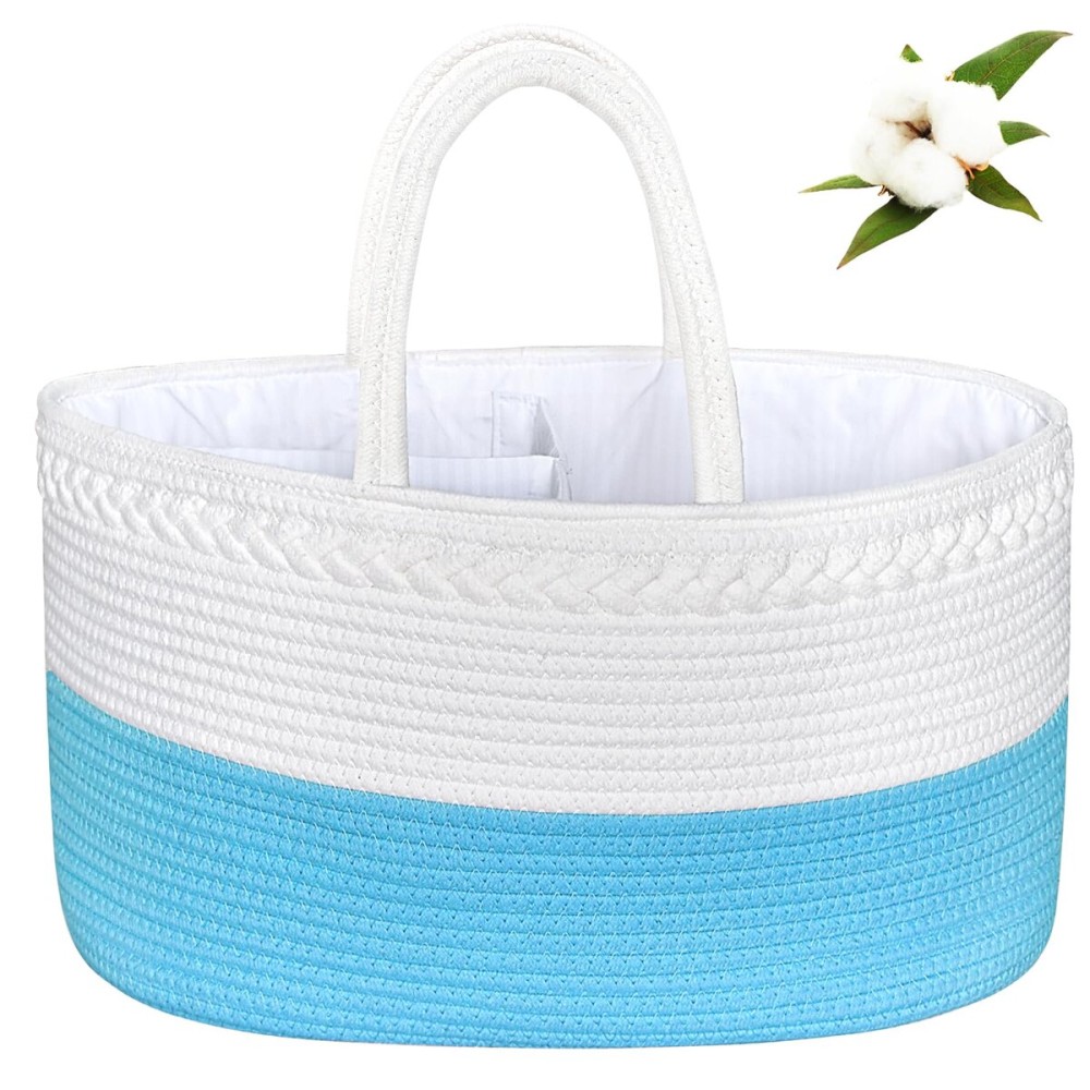 ABenkle X-Large Diaper Caddy Organizer, Boho Rustic Cotton Rope Nursery Baby Basket, Changing Table Organizer for Baby Diaper Storage and Baby Shower