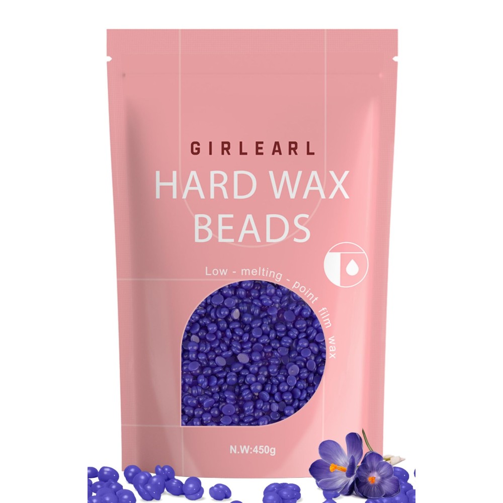 GIRLEARLE Hard Wax Beads, Wax for Women Sensitive Skin, 1lb, Lavender Formula, Hair Removal for Legs, Brazilian Bikini, Eyebrow, Facial and Full Body