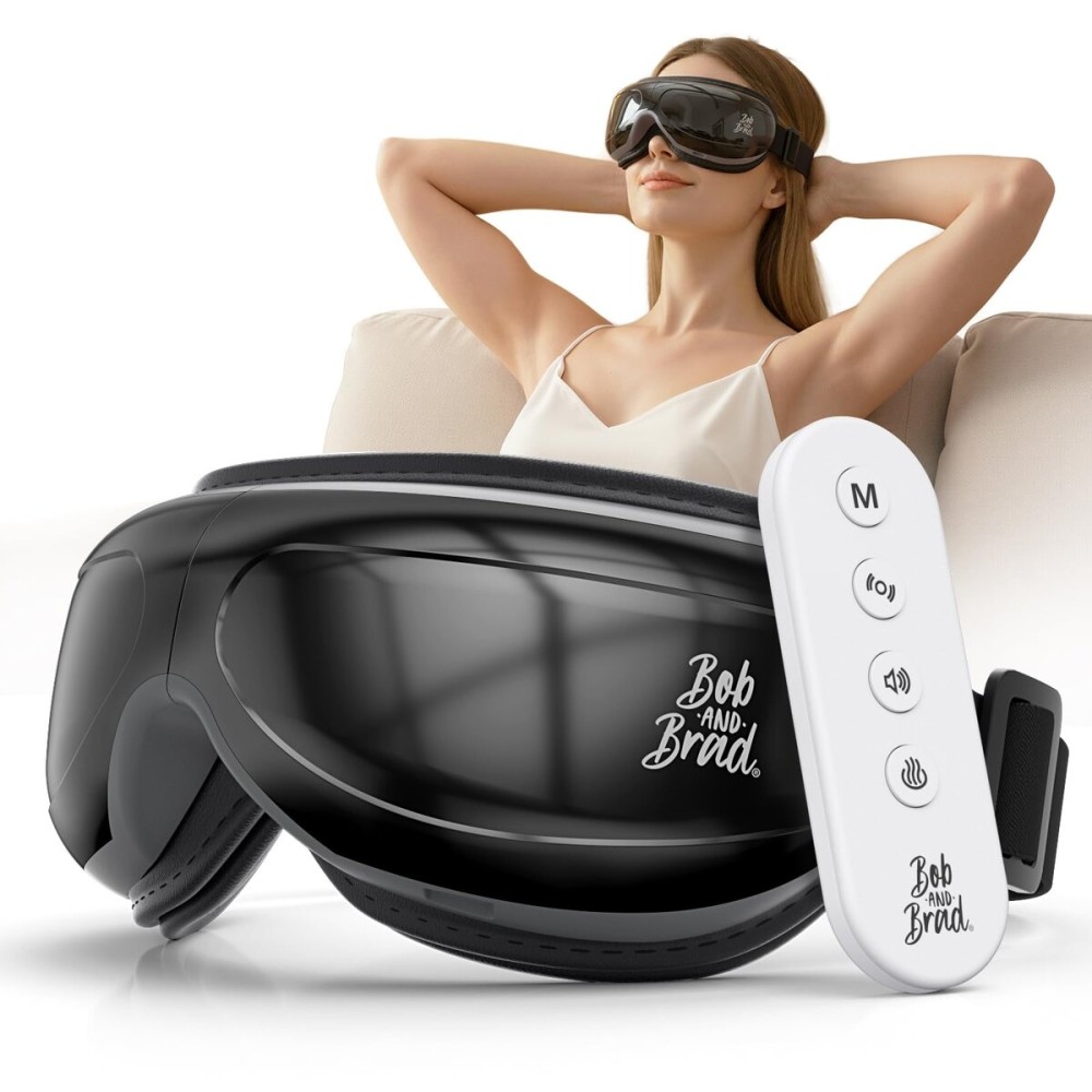 BOB AND BRAD Heated Eye Massager with Remote Control - EyeOasis 2 Plus for Migraines & Dry Eye Relief - Electric Eye Mask with Compression & Music - FSA Eligible Christmas Gifts for Women Men Mom Dad