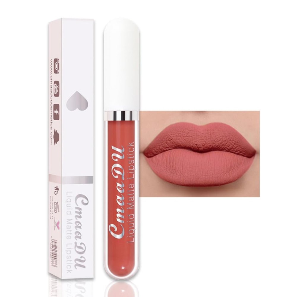 evpct 1Pcs Nude Pink Liquid Matte Lipstick Lipgloss Set for Women, labiales mate 24 horas originales matte larga duracion 24 Hour Lipstick Lip Stains Long Lasting Waterproof 24, 01
