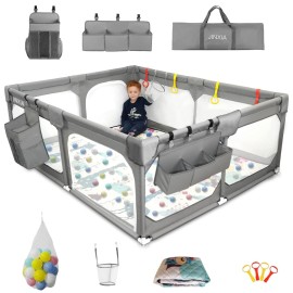 Baby Playpen with Mat 50*50, Extra Large Playpen for Babies and Toddlers with Storage Bag, BPA-Free, Non-Toxic, Safe No Gaps Playards for Babies, Sturdy Safety Play Yard for Indoor Outdoor Fun, Grey
