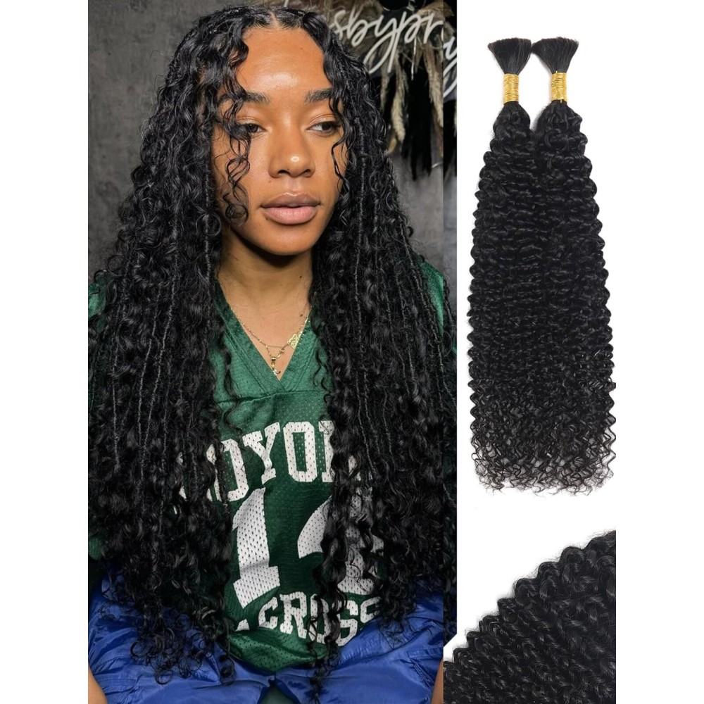 Boho Human Braiding Hair Curly Human Hair Braiding Hair For Boho Knotless Bohemian Micro Braiding Hair Human Hair 100g 2 Bulk Human Hair Bundles For Braiding No Weft Hair Extensions YNiSew
