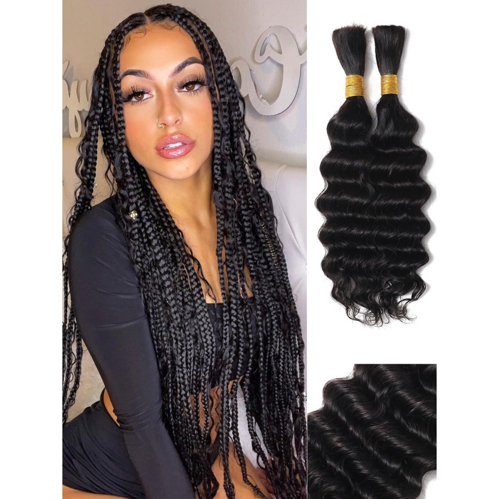 Deep Wave Bulk Human Hair For Braiding Human Hair Braiding Hair 100 Percent Human Braiding Hair For Boho Braids Bulk Human Hair For Braiding 100g 2 Bundles No Weft Hair Extensions YNiSew