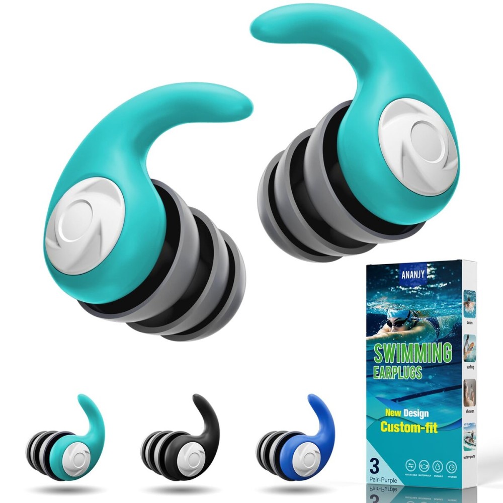 Waterproof Swimming Ear Plugs for Adults - 3 Pairs of Reusable Soft Silicone Swim Earplugs,Perfect for Surfing, Diving,Pool,Showering and Other Water Sports - Keep Water Out and Ear Protection