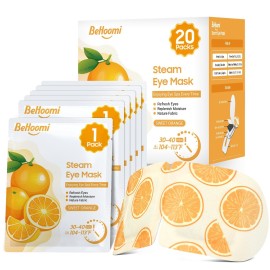 BeHoomi 20 Packs Steam Eye Mask, Heated Eye Mask Warm Compress for Eyes, Disposable Self Heating Steam Mask Sleep, Spa, Travel Essentials & Relaxation Gifts for Women, Stocking Stuffers (Sweet Orange)