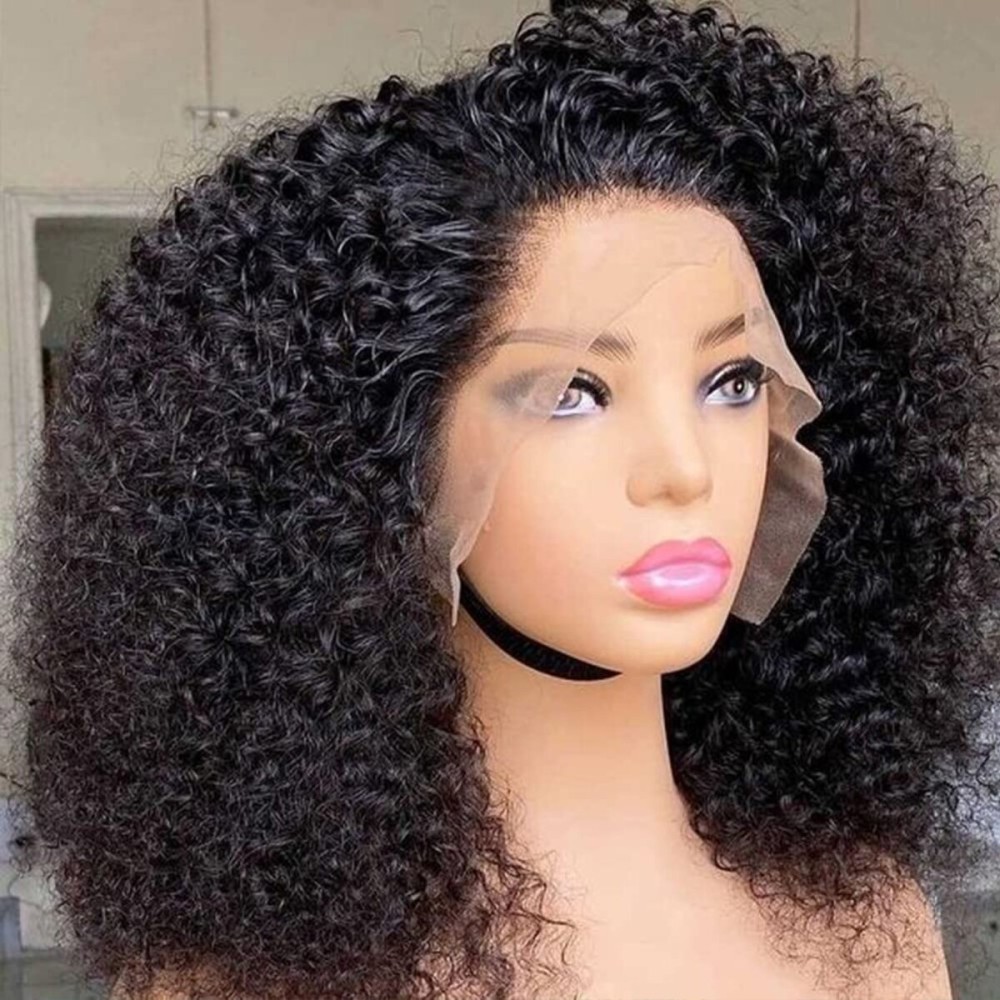 Skouty Bob Wig Human Hair Kinky Curly 13x4 Lace Front Wigs Human Hair 180 Density Glueless Wig Human Hair Pre Plucked with Baby Hair Kinky Straight Short Bob Wigs for Black Women 12 Inch