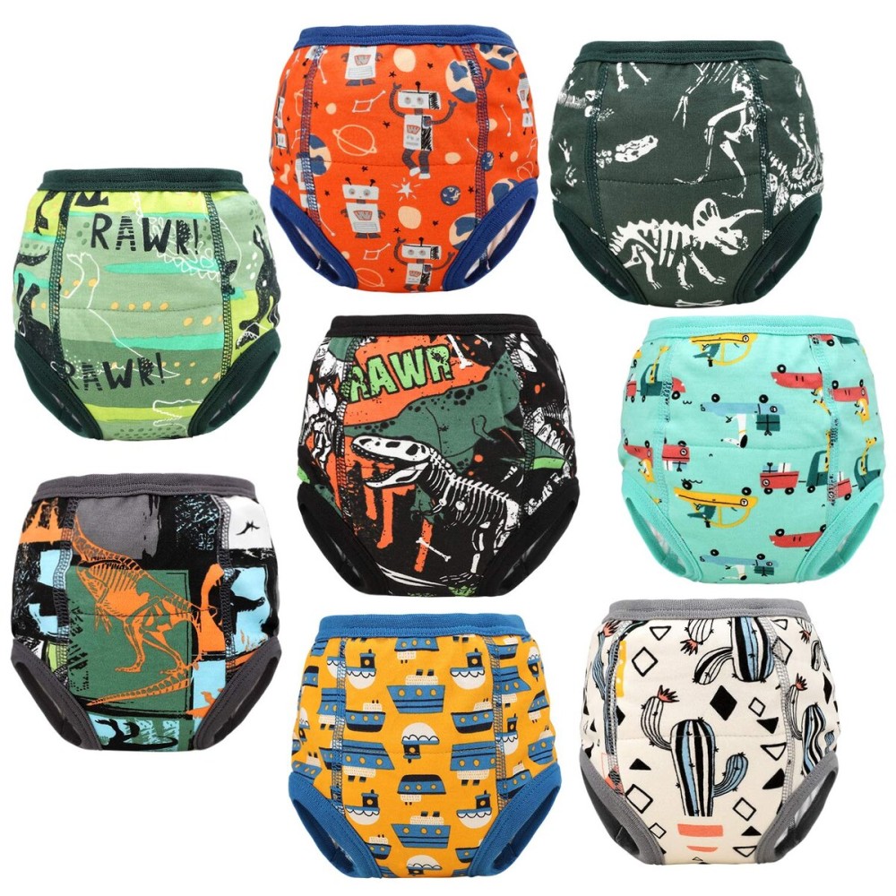 MooMoo Baby 8 Packs Potty Training Pants Cotton Absorbent Training Underwear for Toddler Boy 8T Green