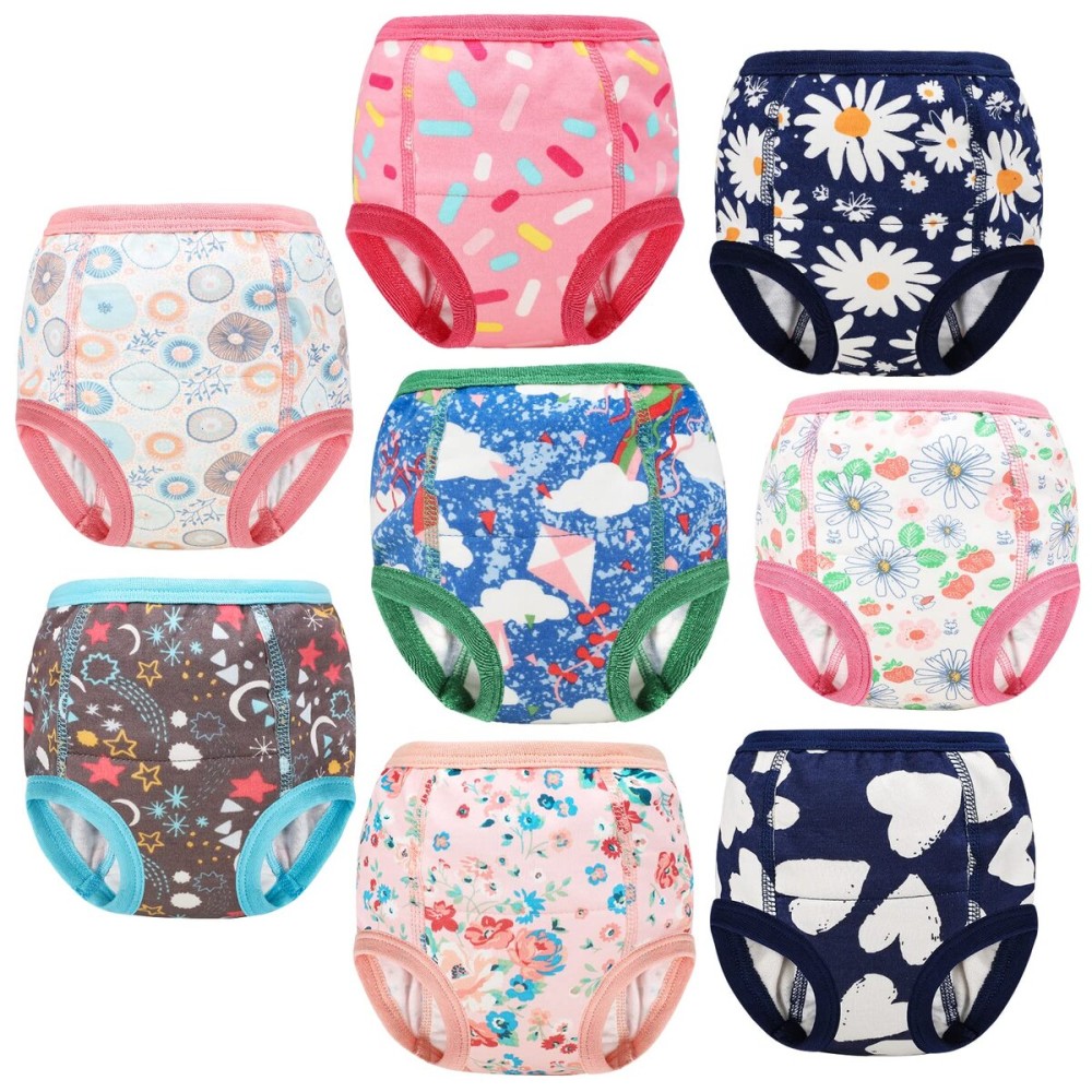 MooMoo Baby 8 Packs Potty Training Pants Cotton Absorbent Training Underwear for Toddler Girls 9T Pink