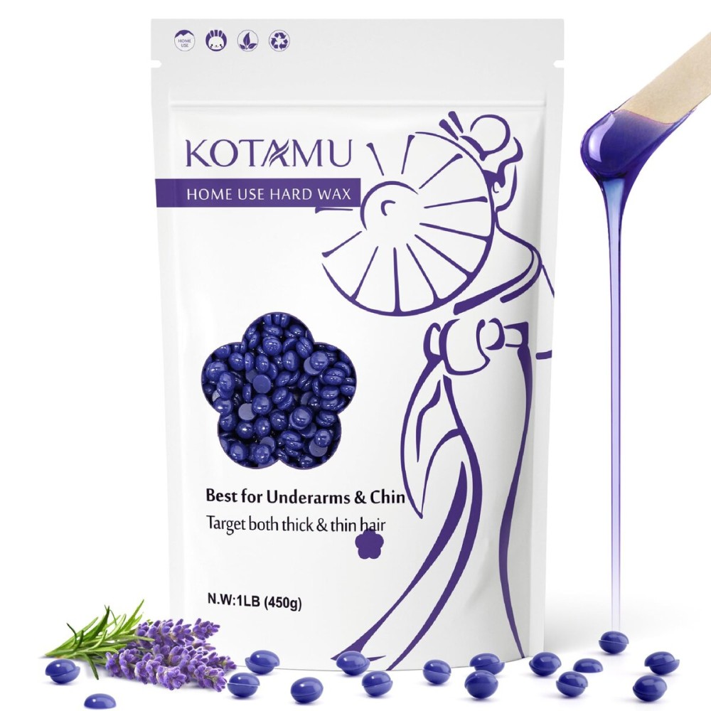 KOTAMU Wax Beads for Hair Removal, 1lb Lavender Hard Wax Beans for Sensitive Skin, Facial, Chin, Underarms, Brazilian Bikini Face, Perfect for Men Women Full Body Waxing at Home Salon