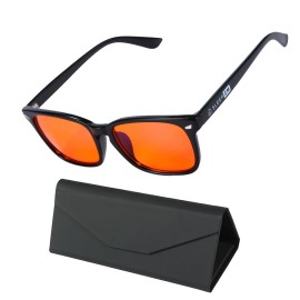 Sleep ZM Blue Light Blocking Glasses for Women + Men - Better Sleep + Anti Eye Strain Protection - Computer Screens & Gaming - Black Wayfarer - 99% Night-time Amber Lens + Foldable Case