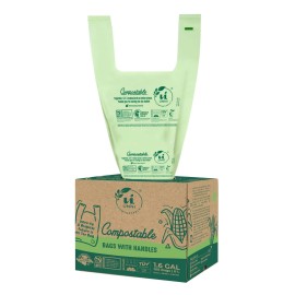 UNNI Compostable T-Shirt Bags with Tie Handles, 1.6 Gallon / 6 Liter, 200 Count Value Pack - 2 rolls  100, 0.64 mil Small Compost Bin Liners, Certified by BPI, CMA & OK compost HOME