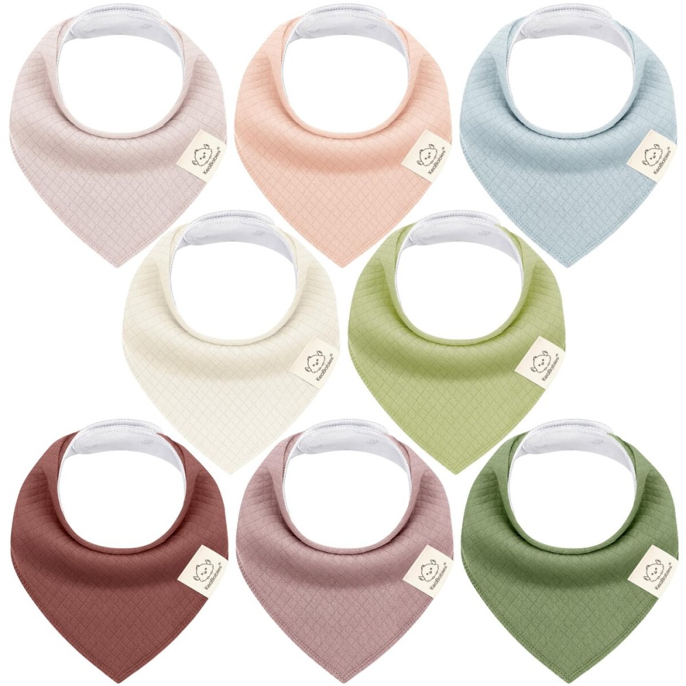 KeaBabies 8-Pack Bandana Bibs for Baby Girls, Boys - Organic Cotton Baby Bibs for Drooling & Teething Newborn, Toddler, Infant 0-36 months, Extra Soft, Absorbent Cloth with Snaps (Moor/Quin)