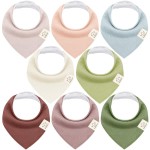 KeaBabies 8-Pack Bandana Bibs for Baby Girls, Boys - Organic Cotton Baby Bibs for Drooling & Teething Newborn, Toddler, Infant 0-36 months, Extra Soft, Absorbent Cloth with Snaps (Moor/Quin)