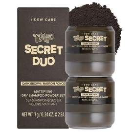 I DEW CARE Biotin Clarifying Dry Shampoo - Tap Secret Dark Brown Duo Set | Strengthening & Volumizing, Powder Type, Travel size, Non-aerosol, Brunette, Korean Ginseng, Stocking Stuffers, 0.26 Oz * 2ea