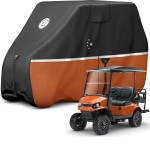 LI LIBZAKI 2+2/4 Passenger Golf Cart Cover Fits EZGO, Club Car, Yamaha, 420D Waterproof Windproof Sunproof Outdoor All-Weather Full Cover -Black/Orange-L