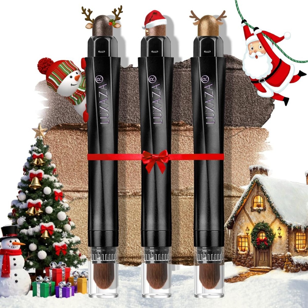 LUXAZA PRO Brown Eyeshadow Stick Makeup Set 3PCS, Neutral Shimmer And Matte Cream Eye Shadow Palette, Metallic Bronze Smoky Eyeliner Brightener Crayon Pencil Kit, Ideal Gift for Women -Golden Glow