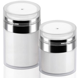 2Pack Lotion Dispenser 50ml 100ml Airless Pump Jar - 1.7Oz 3.5Oz Moisturizer Pump Bottle Skincare Travel Makeup Containers for Thick Moisturizer, Skincare