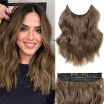 BUPPLER Halo Hair Extensions 12 Inch Invisible Wire Hair Extensions Adjustable Long Wavy Hairpiece Synthetic Upgrade 4 Secure Clips in Hairpieces 12 Inch,Light Brown