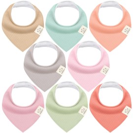 KeaBabies 8-Pack Bandana Bibs for Baby Girls, Boys - Organic Cotton Baby Bibs for Drooling & Teething Newborn, Toddler, Infant 0-36 months, Extra Soft, Absorbent Cloth with Snaps (Muted Pastel/Quin)