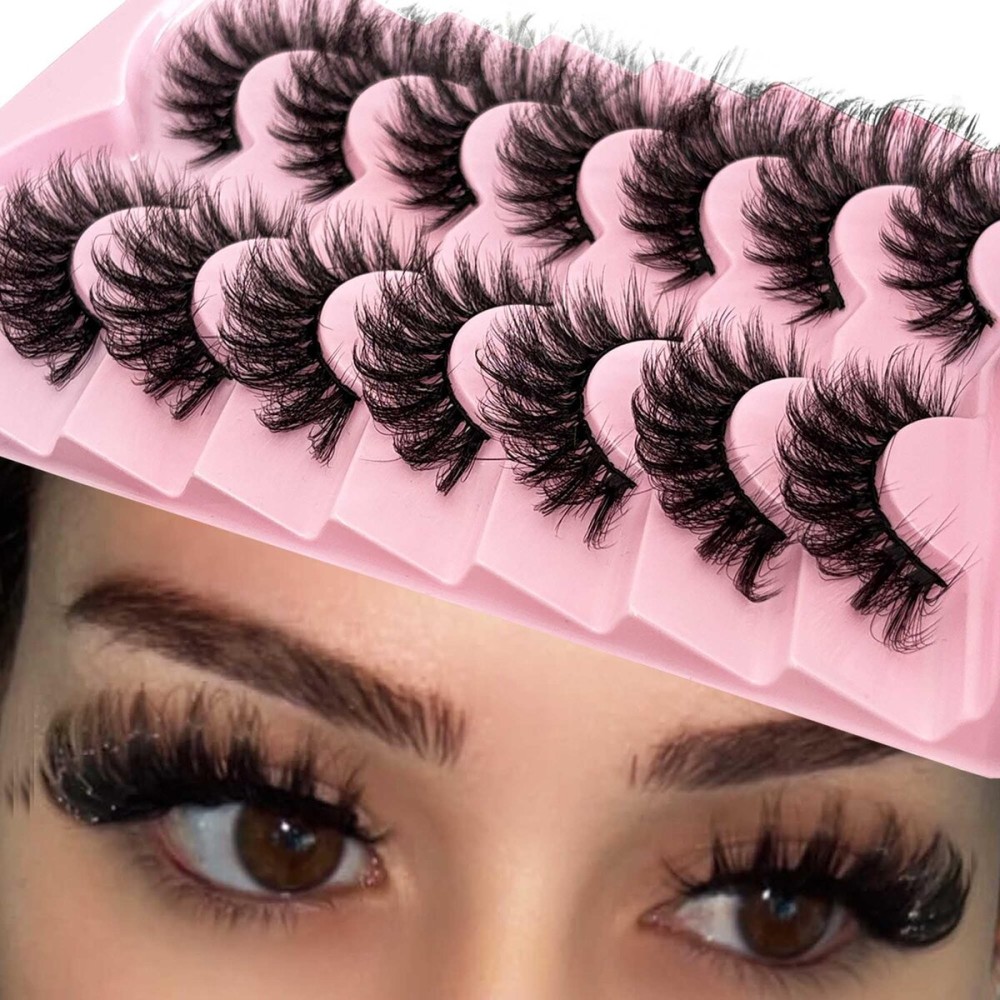 Yasnai Cat Eye Lashes Mink lashes Strip False Eyelashes Volume Lashes Wispy Fake Lashes Natural Eyelashes 7 Pairs Pack