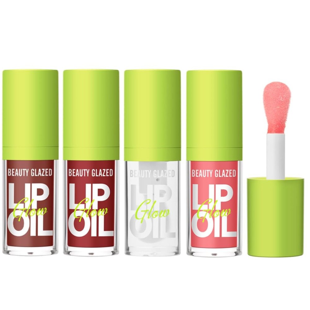 Beauty Glazed Big Brush Head Lip Oil, Ultra-Hydrating & Nourishing, Smooth Glossy Finish Lip Glow Oil, Shiny and Vegan Tinted Lip Gloss, Non-Sticky (4, 101 102 105 107)
