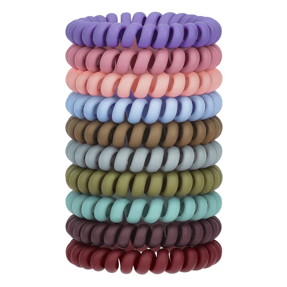 JessLab Spiral Hair Ties for Women, 10-Pack Traceless No-Damage Ponytail Holders, Coils Hair Bands for Girls, Assorted Colors