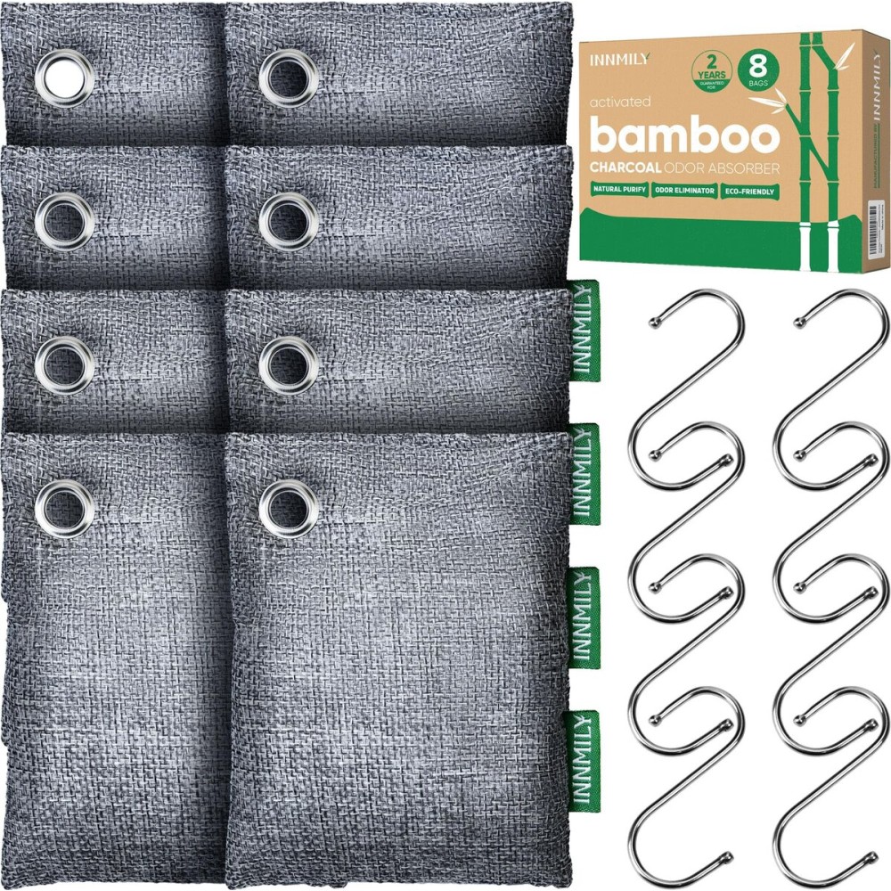 Activated Charcoal Odor Absorber, Odor Eliminator for Strong Odor,Bamboo Charcoal Air Purifying Bags for Home Car Closet Pet, Smoke Room Deodorizer (8 x 60g, Unscented)