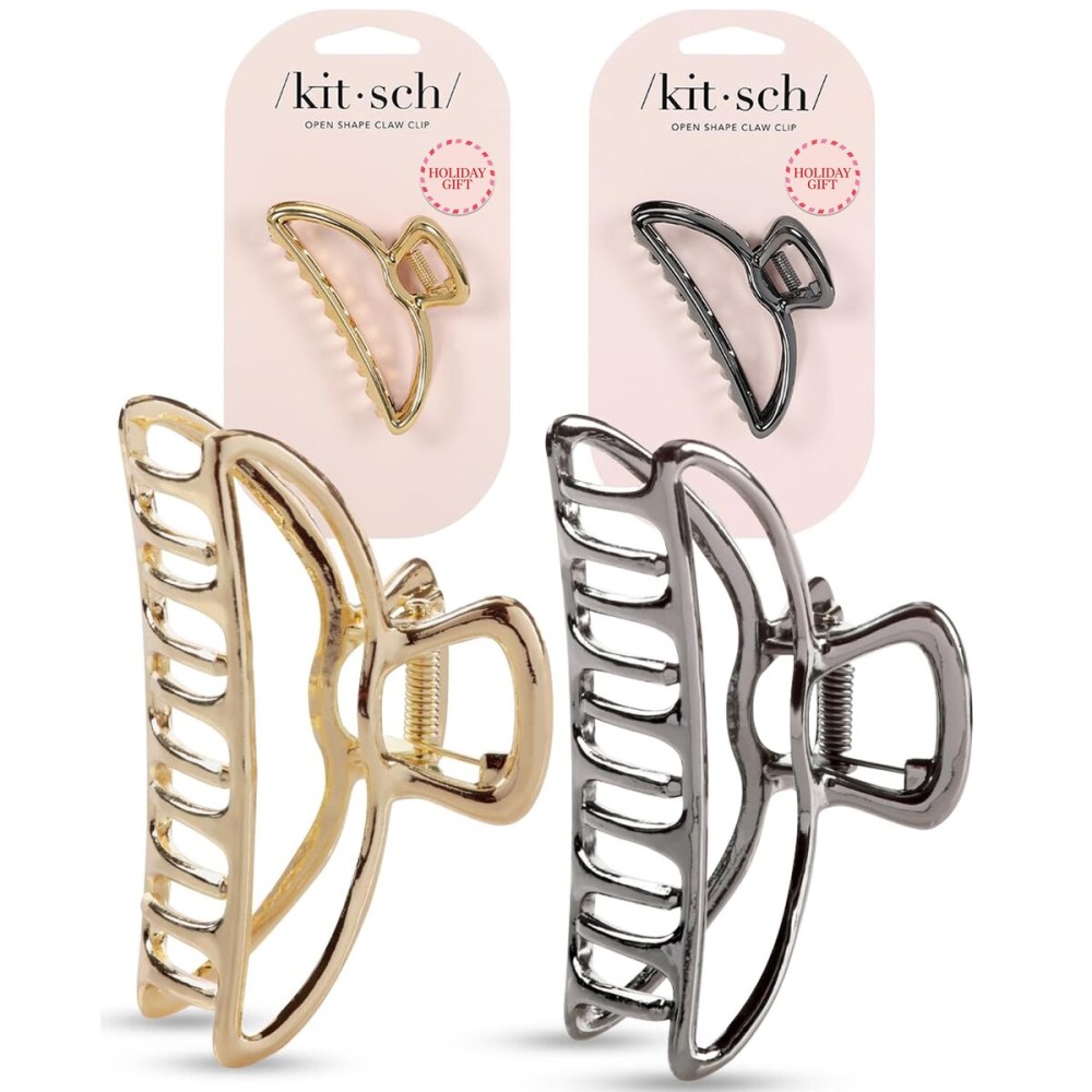 Kitsch Metal Hair Clips for Women - Durable & Elegant Metal Claw Clips, Perfect for Everyday Use & Special Occasions | Ideal Gifts for Women - Gold & Hematite - 2 Pcs