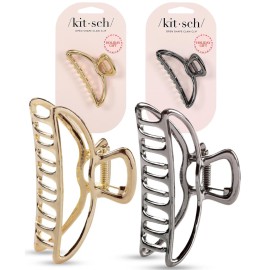 Kitsch Metal Hair Clips for Women - Durable & Elegant Metal Claw Clips, Perfect for Everyday Use & Special Occasions | Ideal Gifts for Women - Gold & Hematite - 2 Pcs