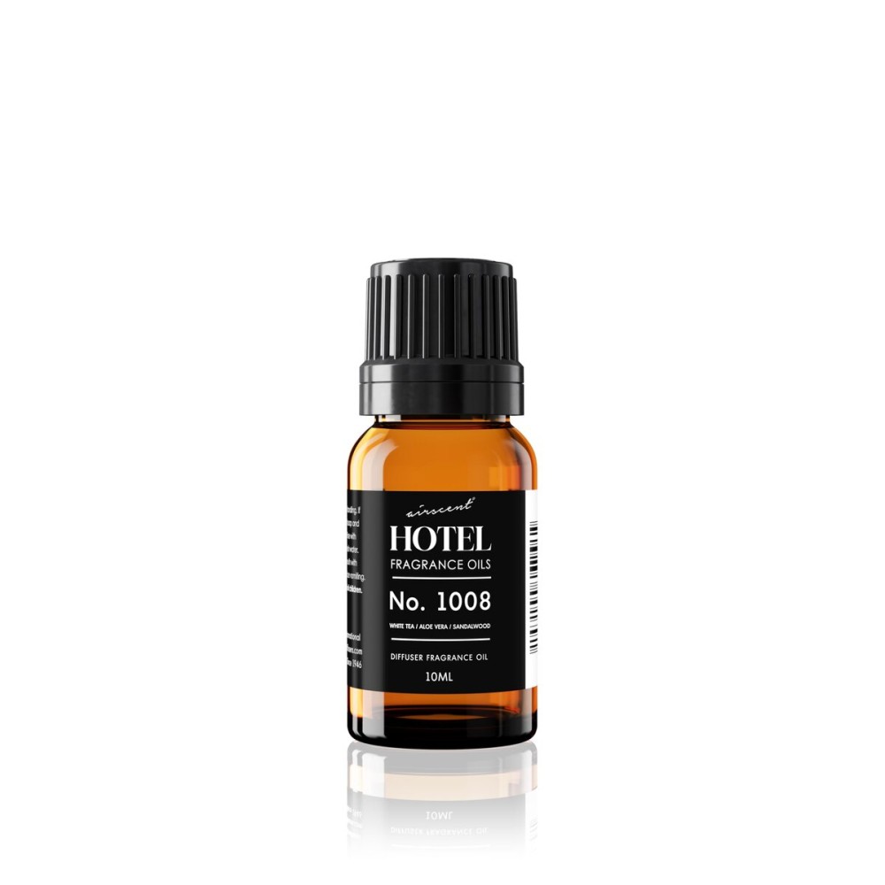 AirScent Hotel Diffuser Oil No. 1008 - White Tea, Aloe Vera & Sandalwood - Hotel Scent Dupe - Premium Fragrance Oil for Ultrasonic and Waterless Diffusers and Crafting - 10 mL, .34 fl oz Glass Bottle